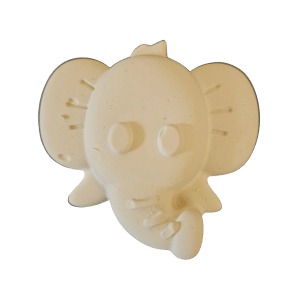 Small unpainted elephant face plaster mold with large ears and curling trunk